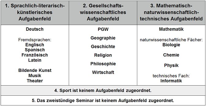 Aufgabenfelder Studienstufe